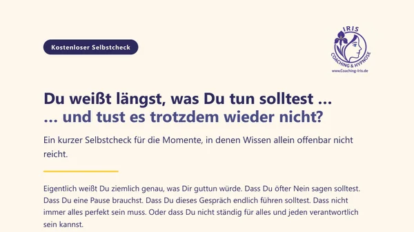 Titelseite des Selbstchecks: Du weißt längst, was Du tun solltest … und tust es trotzdem wieder nicht?